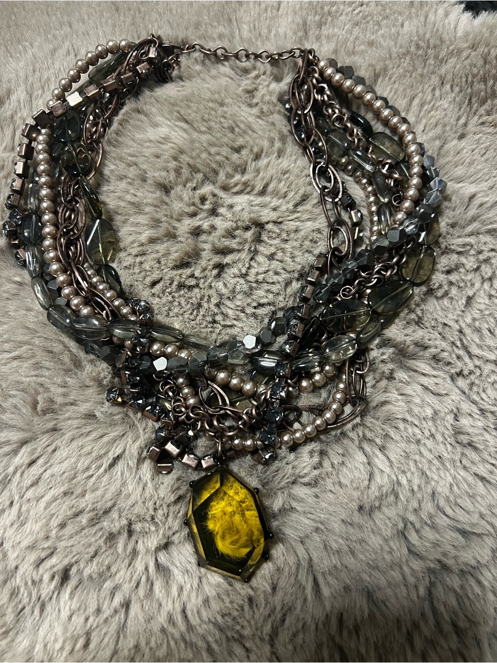 Chico's Yellow and Gunmetal Multi-Strand Statement Necklace